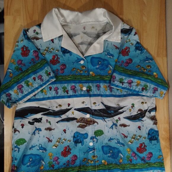 Vintage Cartoon Fish Ocean Life Pattern Hawaiian Shirt - Picture 2 of 8